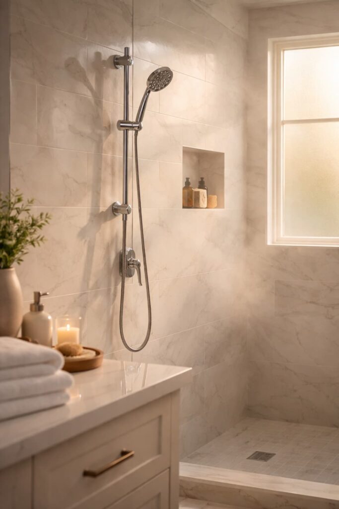 Handheld shower head with rainfall setting in a modern bathroom — best handheld shower heads