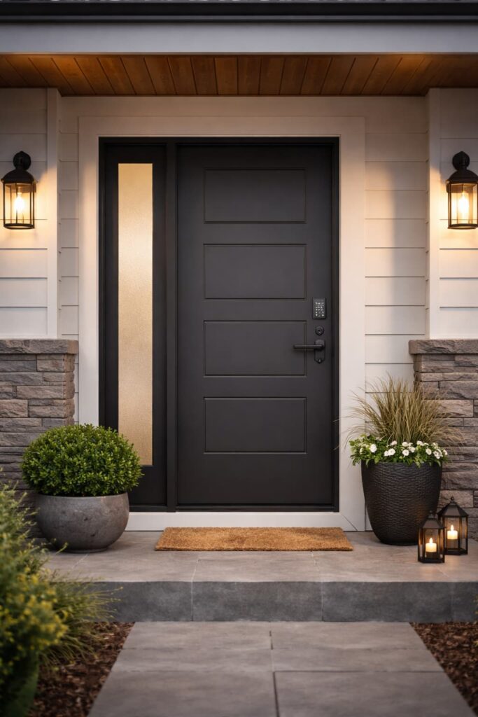 Schlage smart lock keypad on a dark wood front door — best smart locks 