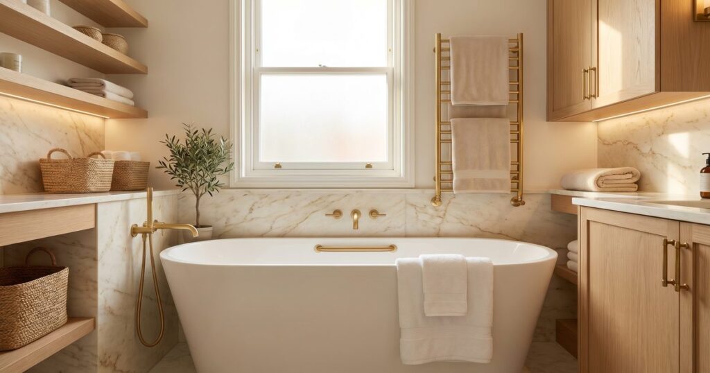 Luxury walk-in bath with jets and premium fixtures