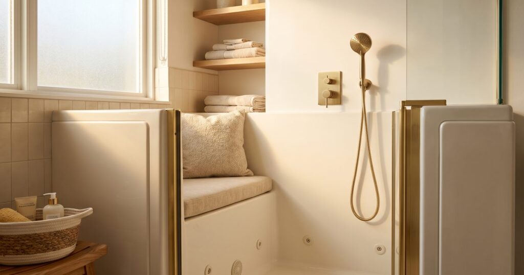 Luxurious walk-in bathtub in a well-appointed bathroom